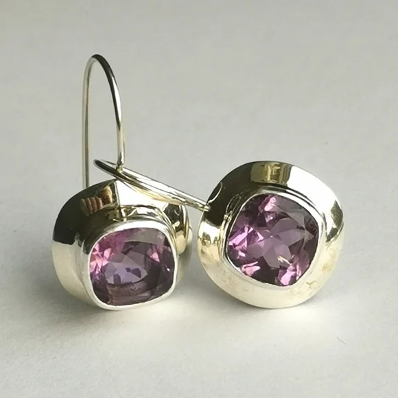 Modernist square cut Amethyst sterling silver drop earrings 🆕 - Picture 5 of 6